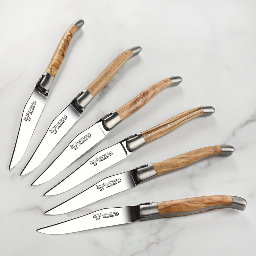 Laguiole en Aubrac 6 Piece Stainless Steel Steak Knife Set with Olive Wood Handles