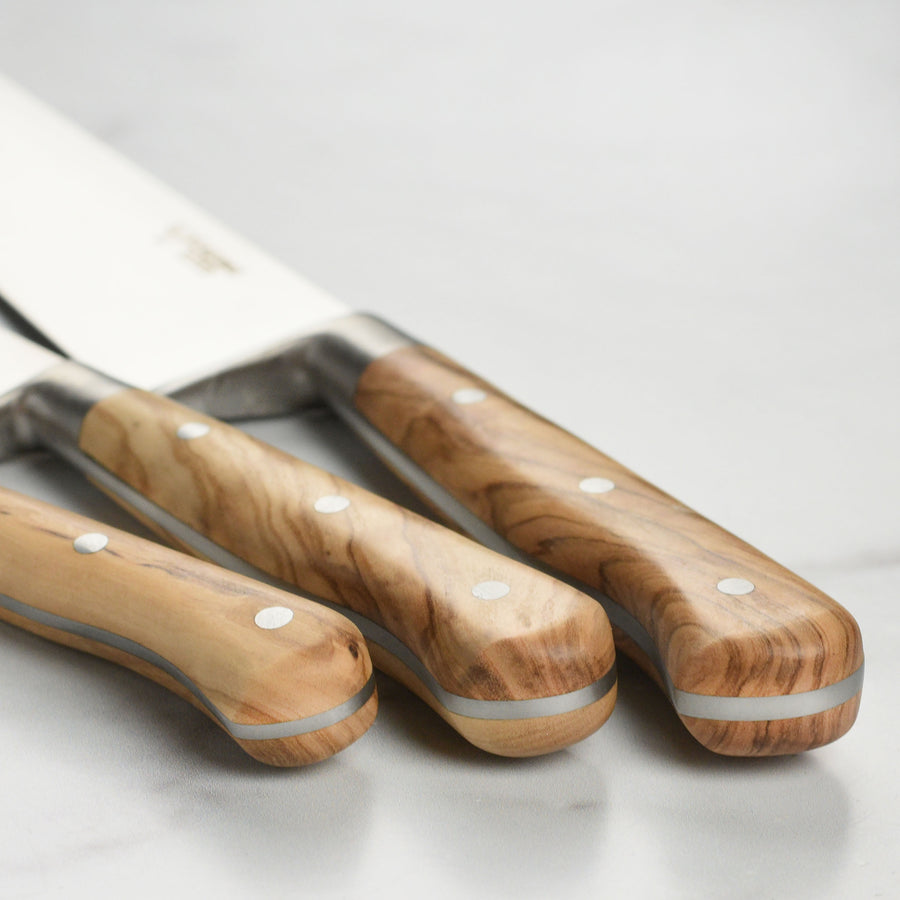 Laguiole en Aubrac Handcrafted 6-Piece Kitchen Knife Set with Ziricote Wood Handle, Magnetic Oak Block
