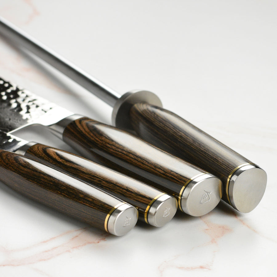  Shun Cutlery Premier Grey 5-Piece Starter Block Set, Kitchen  Knife & Knife Block Set, Includes 8” Chef's Knife, 4” Paring Knife, 6.5”  Utility Knife, & Honing Steel, Handcrafted Japanese Kitchen Knives