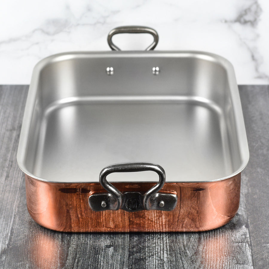 Mauviel 16" x 12" Tri-Ply Copper Roasting Pan & Rack with Cast Iron Handles