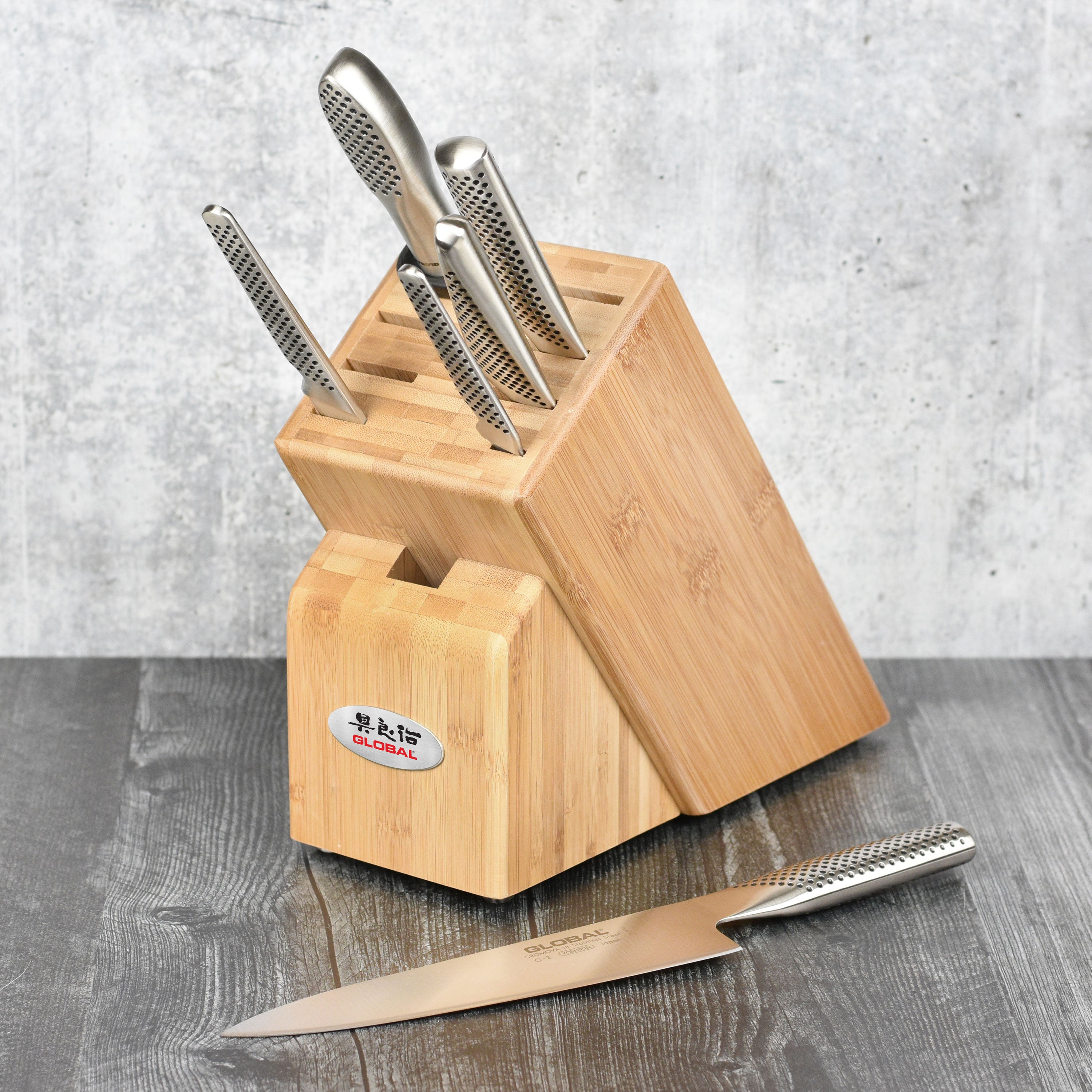 Global Bamboo Knife Block Set 7 Piece Cutlery and More