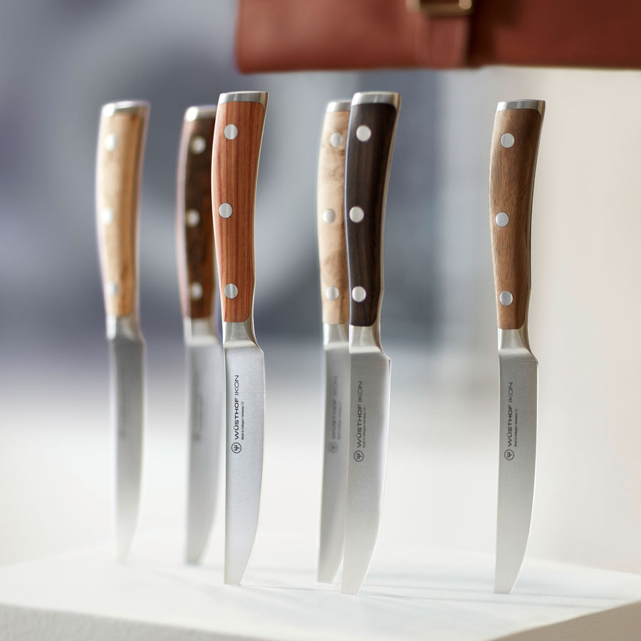 ZWILLING Steak Knives in Leather Pouch, Stainless Steel & Wood