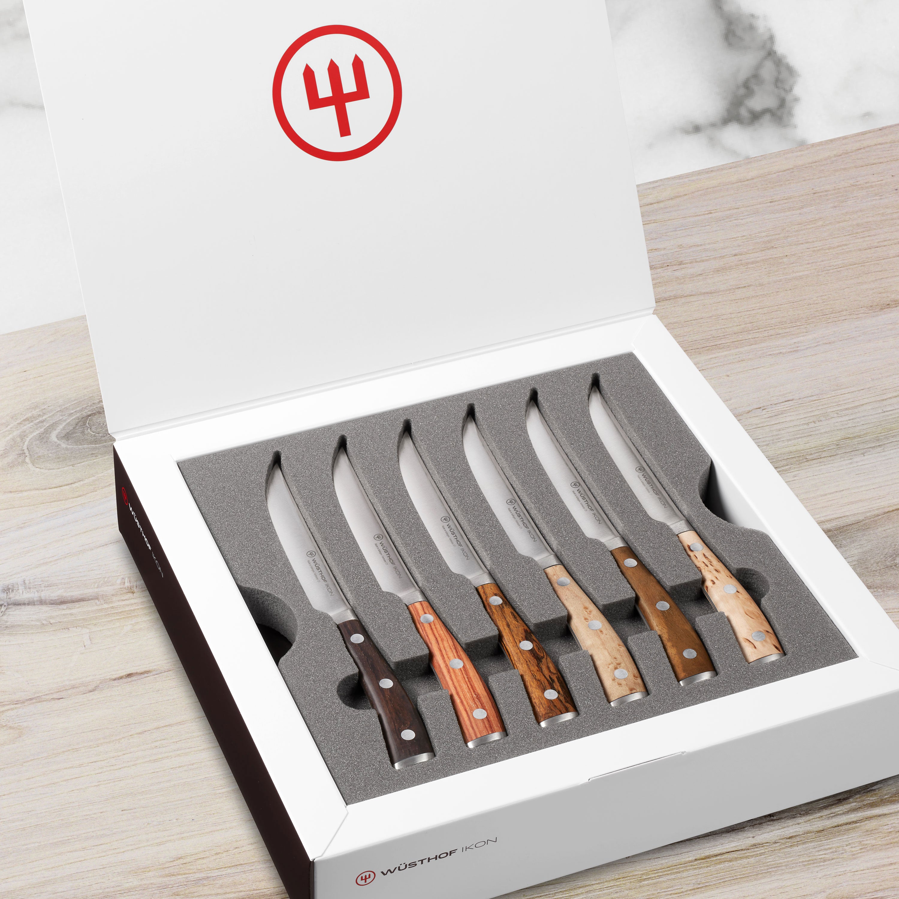 Wusthof Ikon Steak Knife Set 6 Piece with Leather Roll Cutlery and More