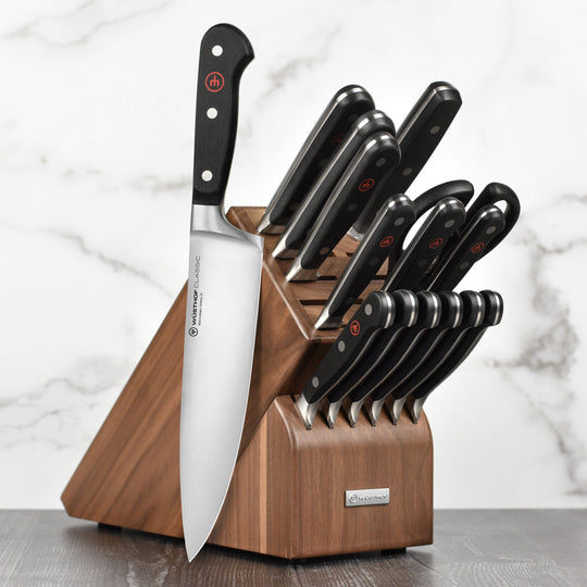 Wusthof Classic 16 Piece Walnut Knife Block Set with Forged Steak Knives