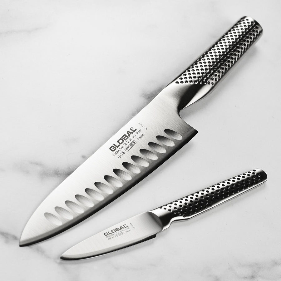Global 2 Piece Hollow Edge Chef's Knife Set