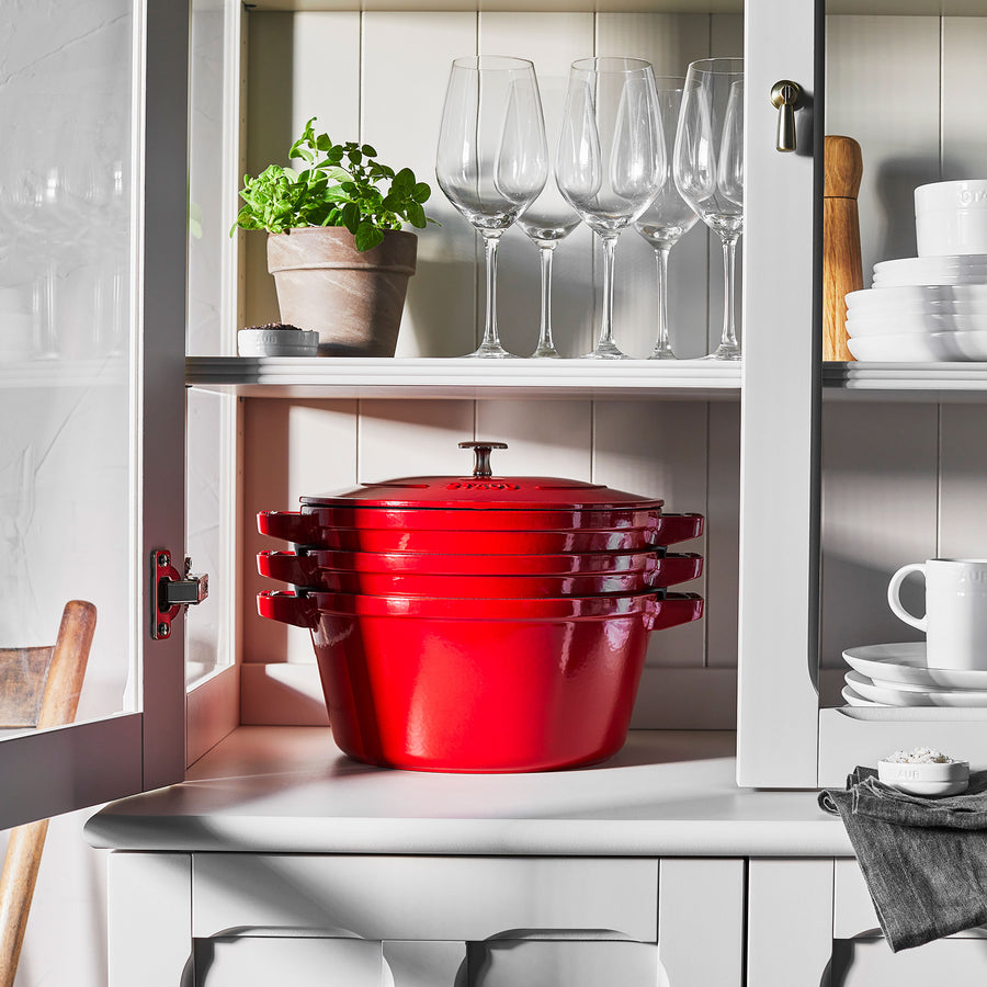 Staub Stackable Cast Iron Cookware Set - 4 Piece Cherry Red – Cutlery ...