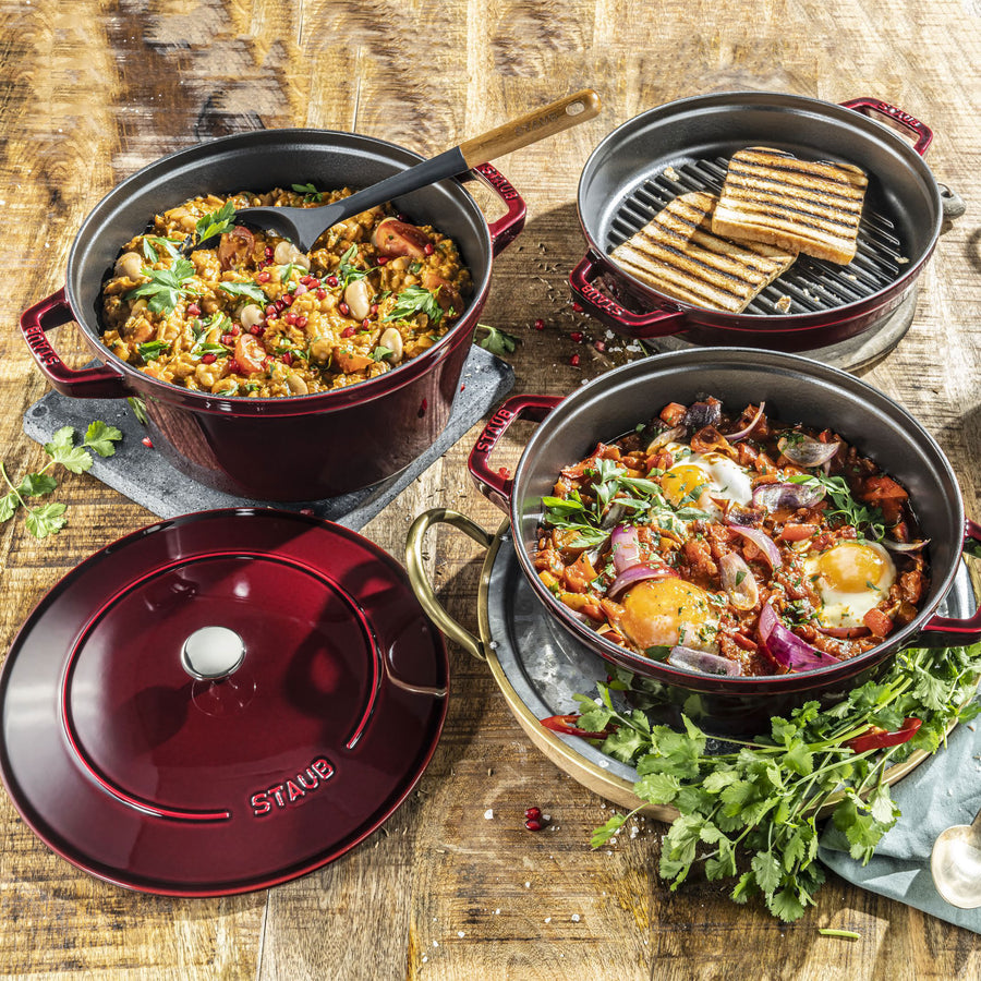 Staub Stackable Cast Iron Cookware Set - 4 Piece Grenadine – Cutlery ...