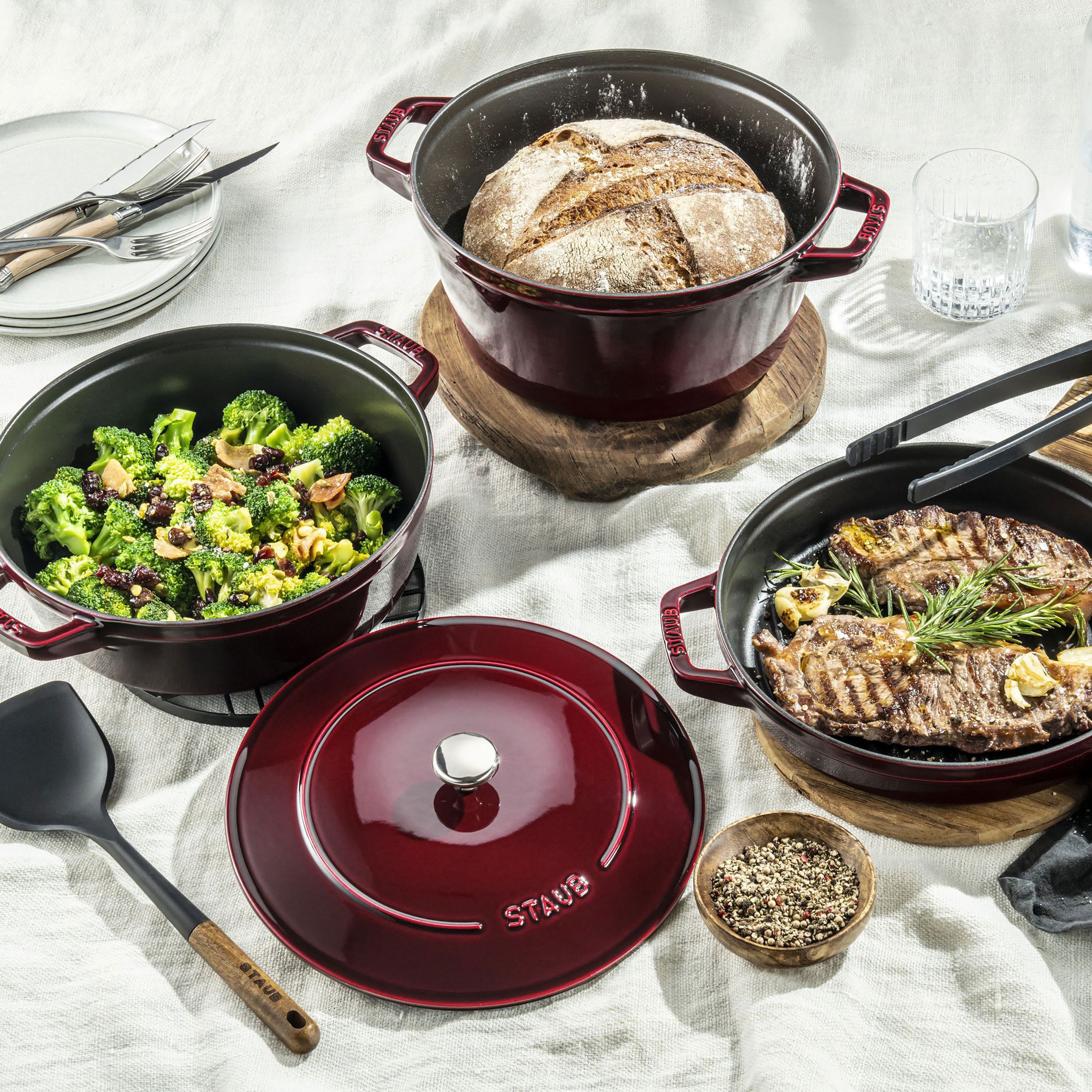 Staub Stackable Cast Iron Cookware Set - 4 Piece Grenadine – Cutlery ...