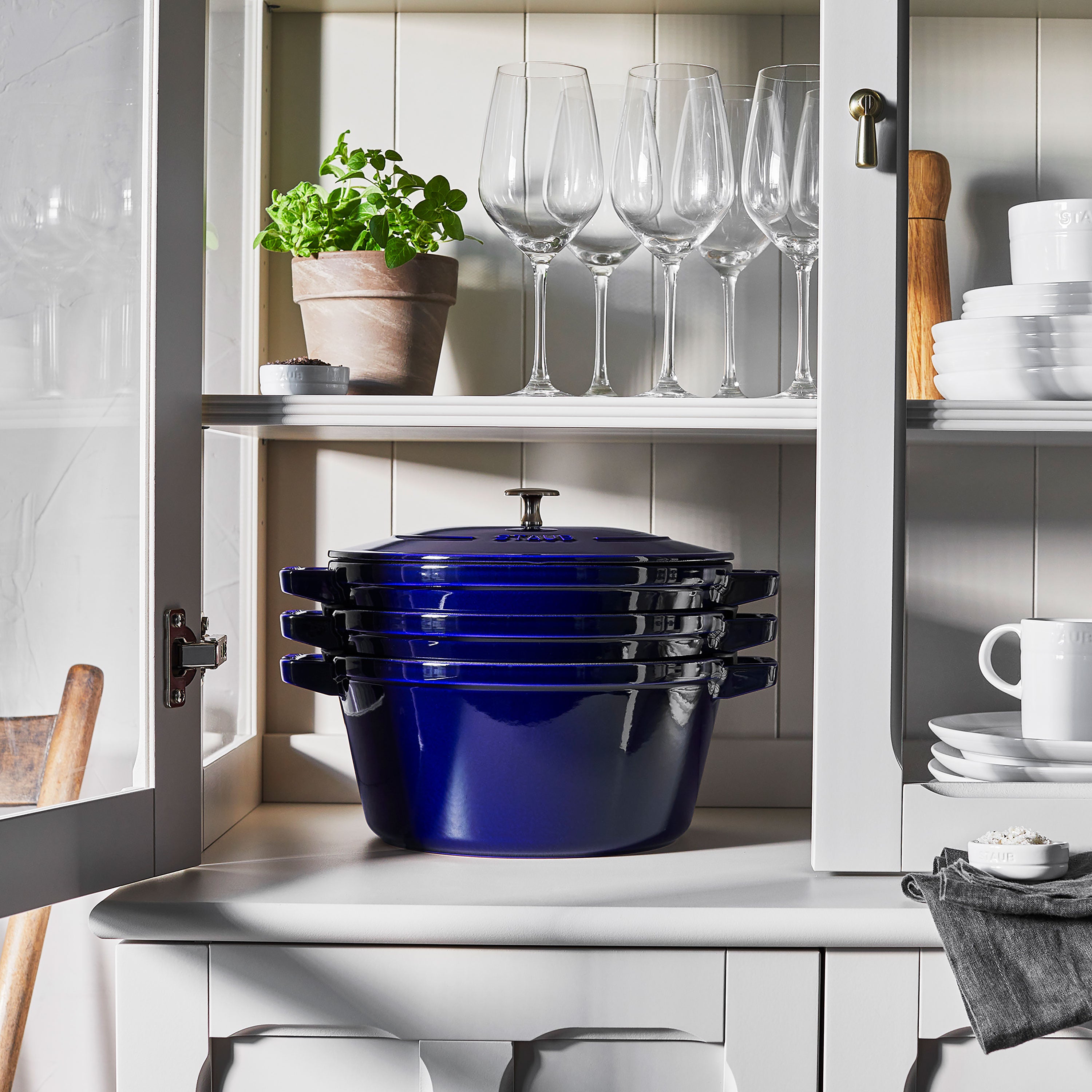 Staub Stackable Cast Iron Cookware Set - 4 Piece Sapphire Blue ...