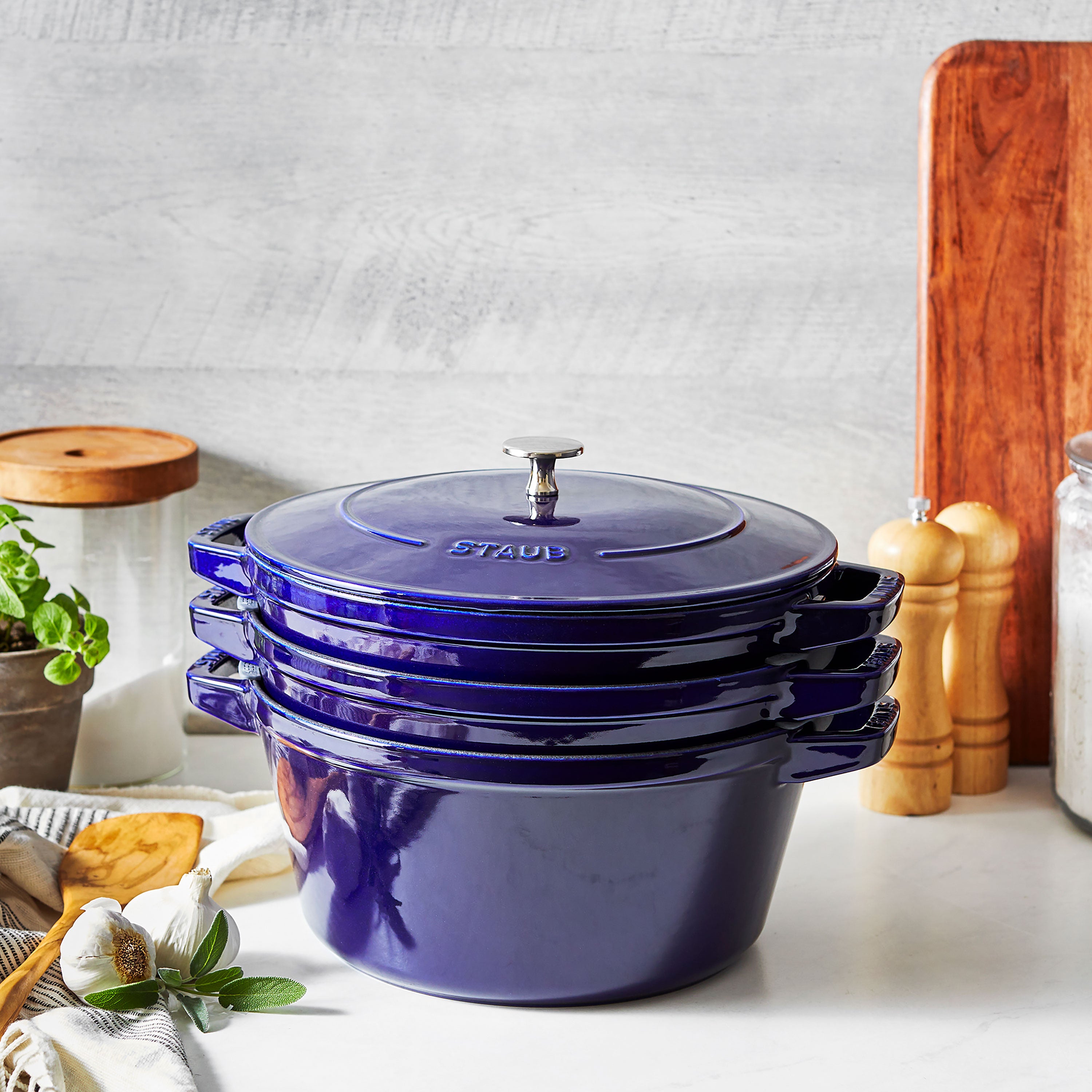 Staub Stackable Cast Iron Cookware Set - 4 Piece Sapphire Blue ...