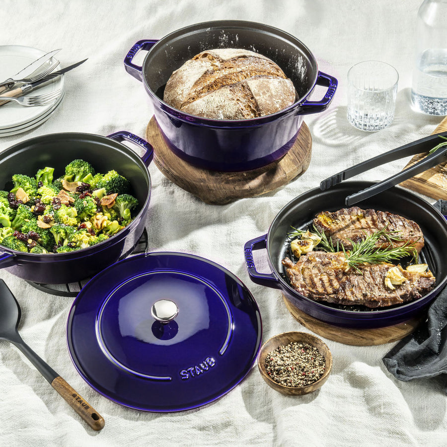 Staub 4 Piece Sapphire Blue Stackable Cast Iron Cookware Set