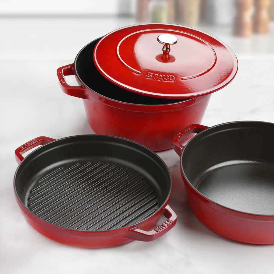 Staub Stackable Cast Iron Cookware Set - 4 Piece Cherry Red – Cutlery ...