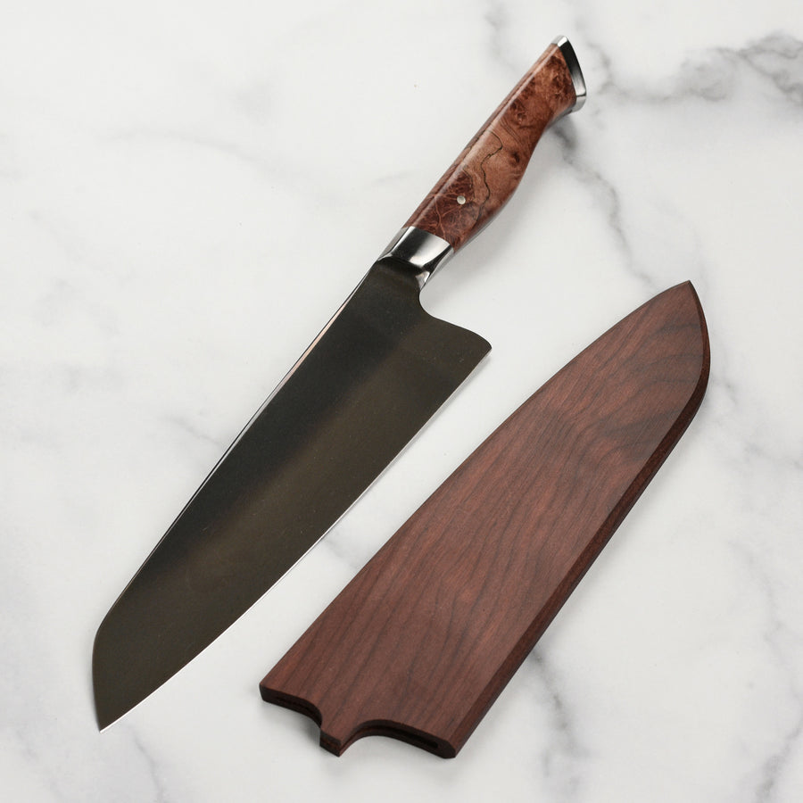 Chef knife carbon steel XC75 8.7 inches blade with leather sheath