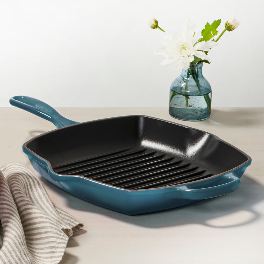 Le Creuset Signature Cast Iron 10.25" Deep Teal Square Grill Pan