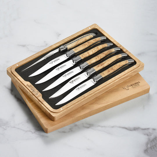 Laguiole en Aubrac 6 Piece Stainless Steel Steak Knife Set with Birchwood Handles
