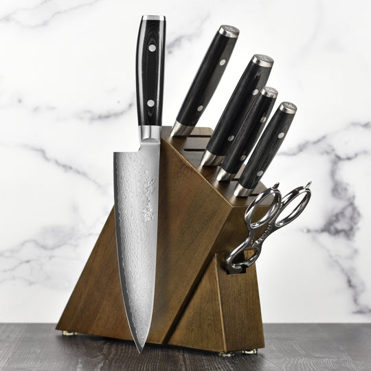 Yaxell Ran Plus 7 Piece Dark Ash Slim Knife Block Set