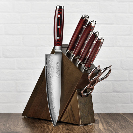 Yaxell Super Gou SG2 7 Piece Dark Ash Slim Knife Block Set