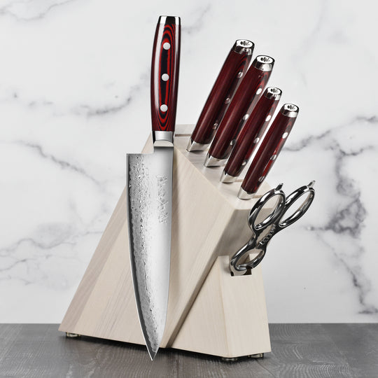 Yaxell Super Gou SG2 7 Piece Gray Ash Slim Knife Block Set