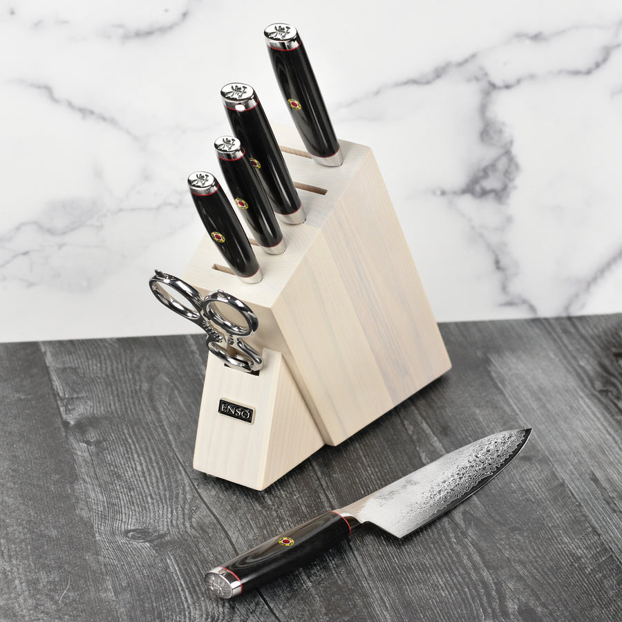 Enso SG2 7 Piece Acacia Slim Knife Block Set - Made in Japan - 101 Layer  Stainless Damascus