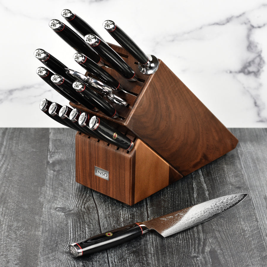 Enso SG2 7 Piece Acacia Slim Knife Block Set - Made in Japan - 101 Layer  Stainless Damascus