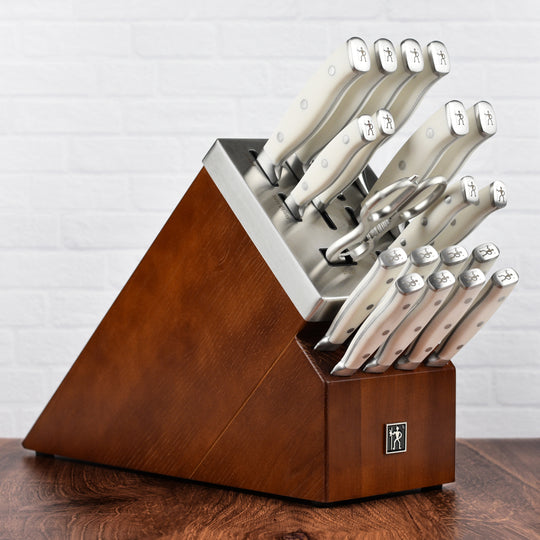 Henckels Forged Accent 20 Piece Self-Sharpening Knife Block Set, Off-White Handles