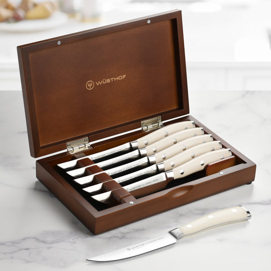 Wusthof Classic Ikon Creme 6 Piece Steak Knife Set with Wood Case