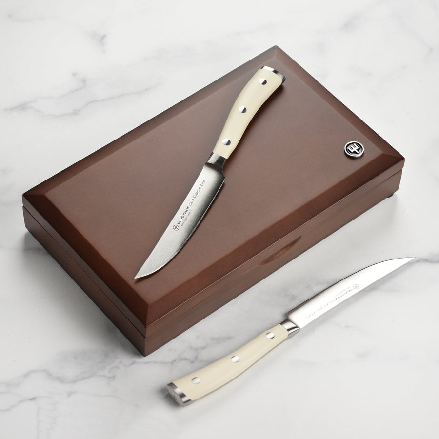 Wusthof Classic Ikon Creme 6 Piece Steak Knife Set with Wood Case