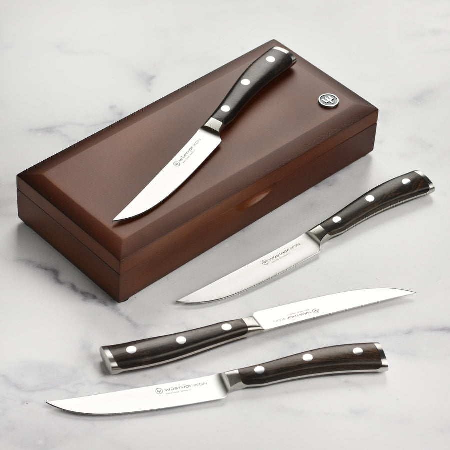 Wusthof Ikon Blackwood 4 Piece Steak Knife Set with Wood Case