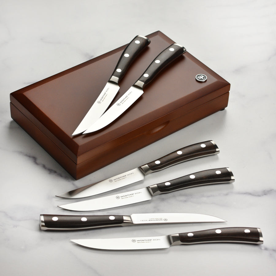 Wusthof Classic Ikon 6 Piece Steak Knife Set with Wood Case (Black Handles)