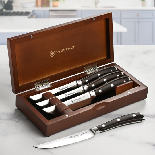 Wusthof Ikon Blackwood 4 Piece Steak Knife Set with Wood Case
