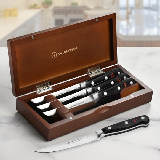 Wusthof Classic 4 Piece Steak Knife Set with Wood Case