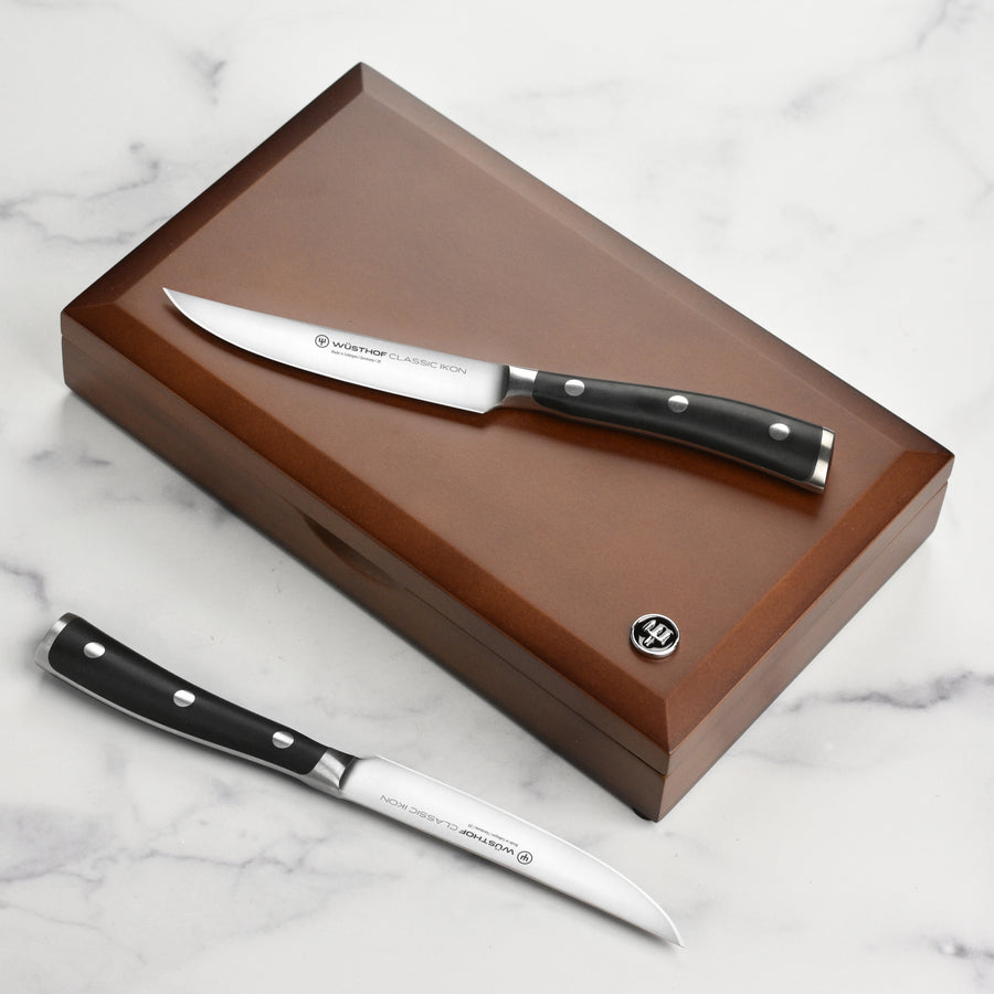 Wusthof Ikon Steak Knife Set - 6 Piece with Leather Roll
