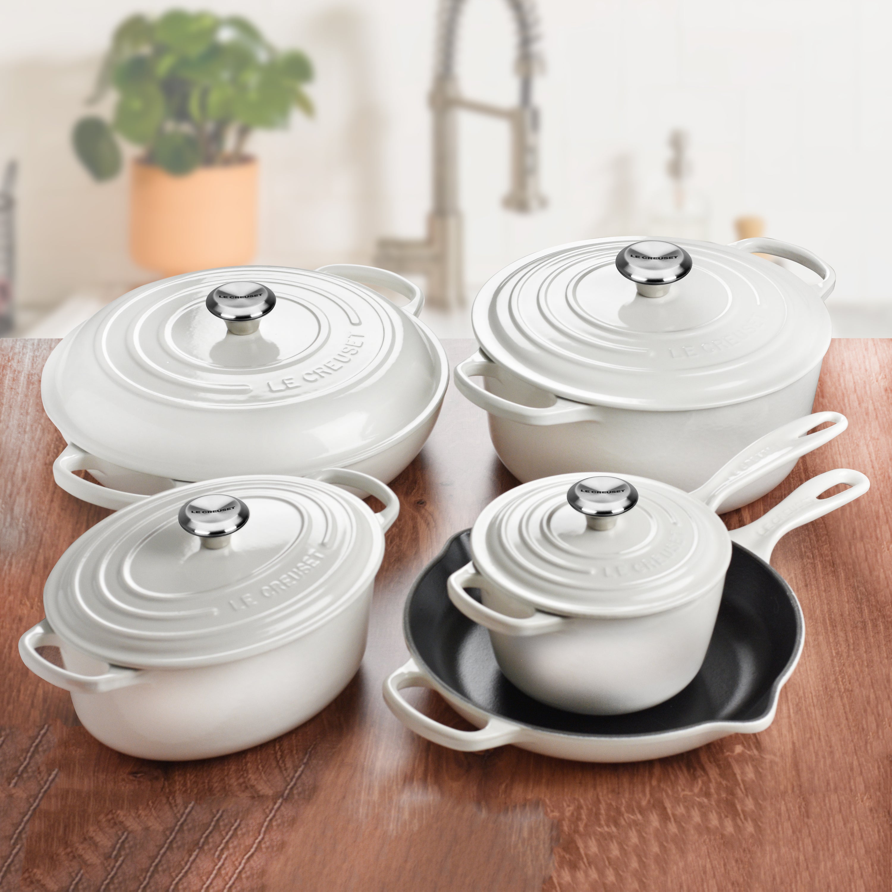 Le Creuset Cast Iron Cookware Set 9 Piece White Cutlery and More