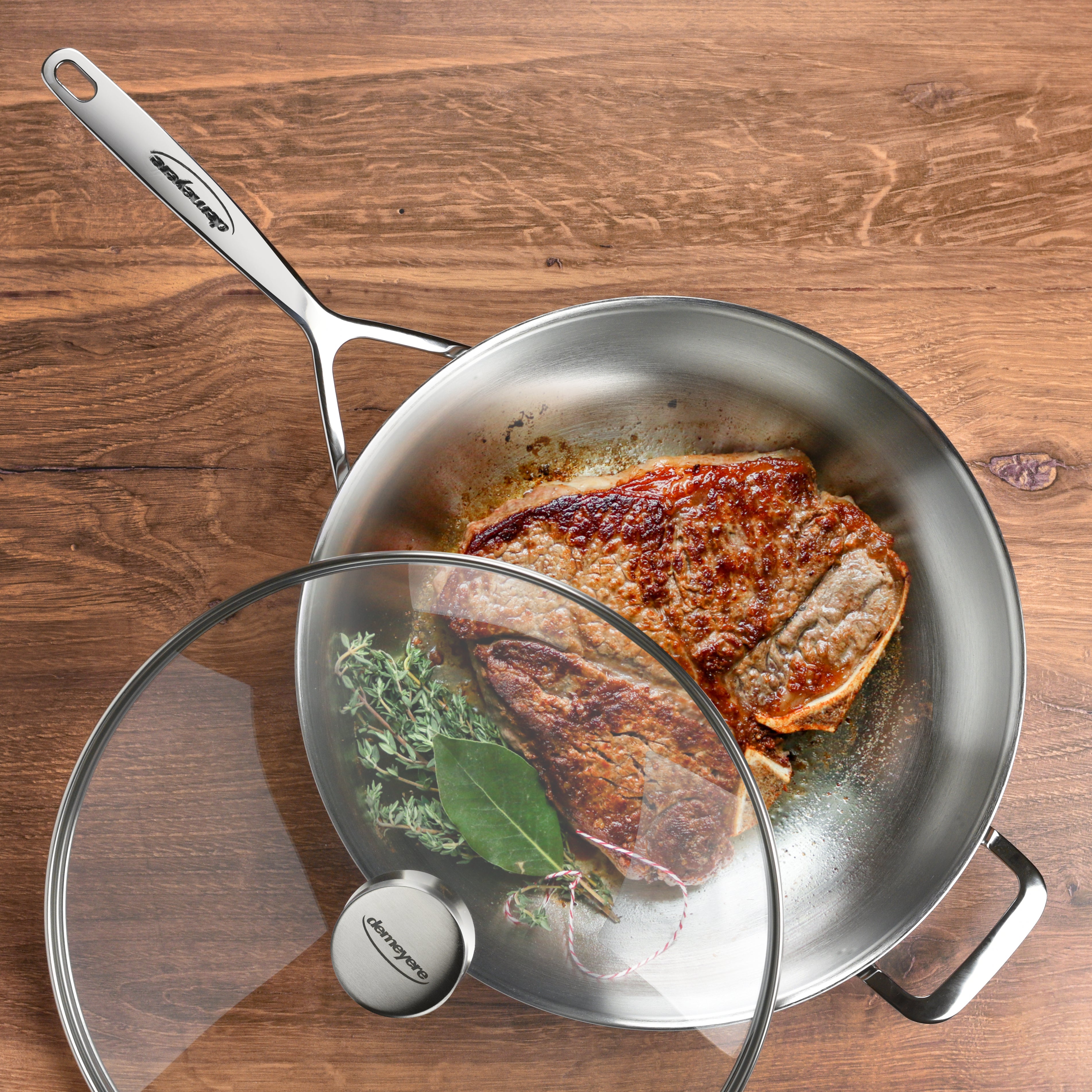 Demeyere 5-Plus Fry Pan with Lid - 12.5" Stainless Steel