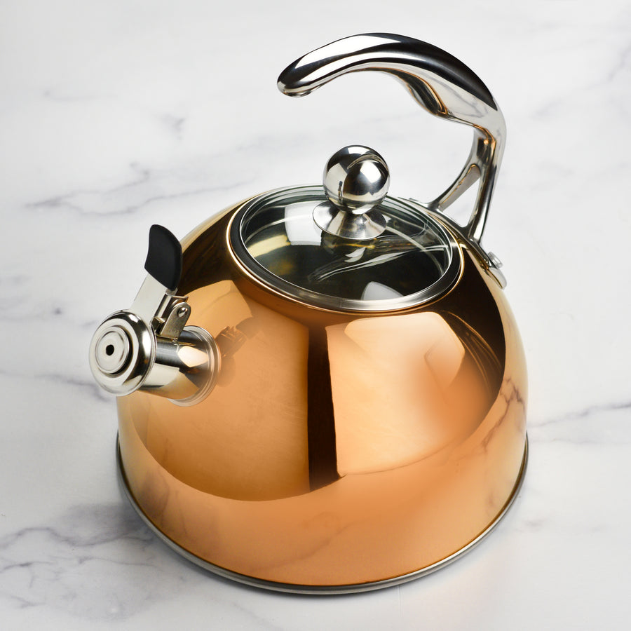 Viking 2.6-Quart Rose Gold Stainless Steel Whistling Kettle with 3