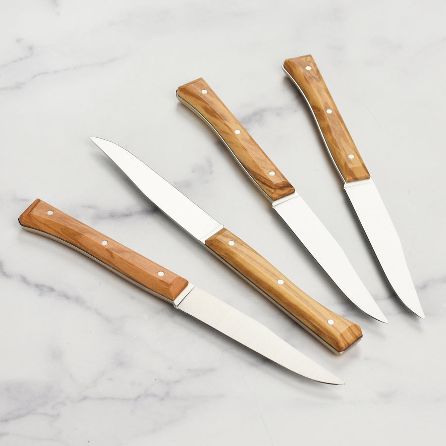 Opinel 4 Piece Olive Wood Facette Steak Knife Set