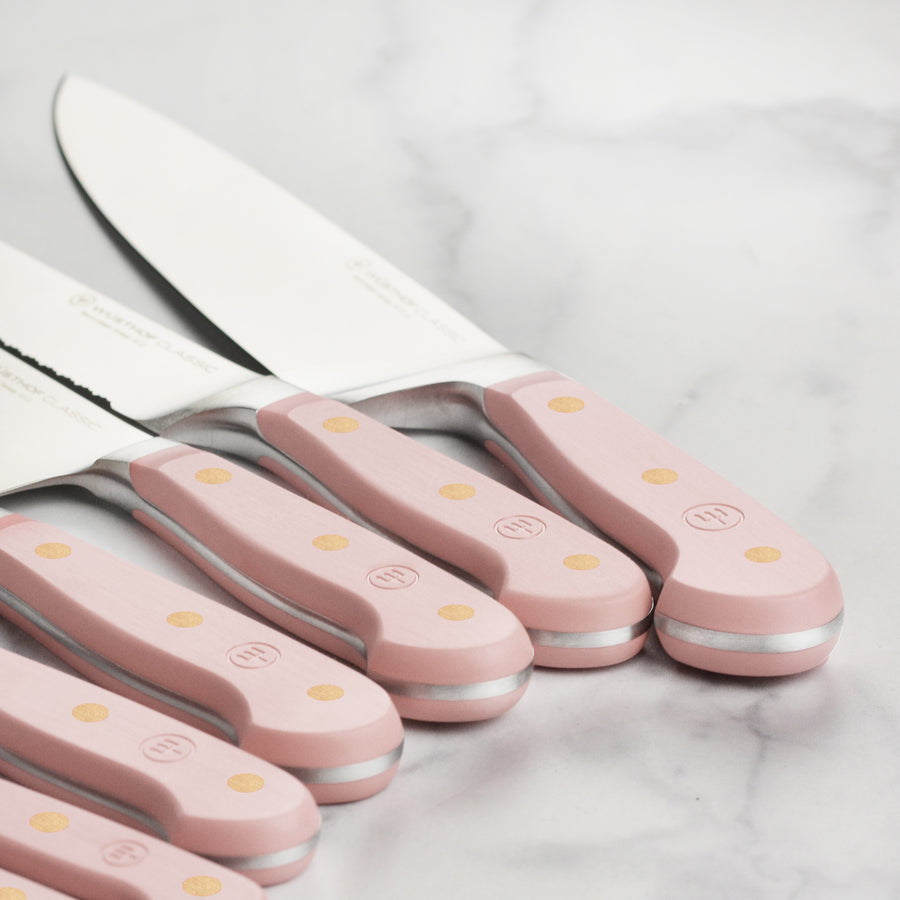 Stainless Steel 7 piece knife set with storage cutting board (pink