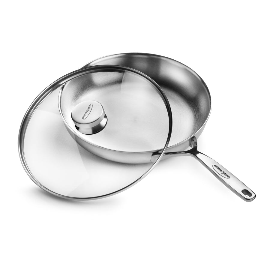 Demeyere 5-Plus 11" Stainless Steel Fry Pan with Glass Lid