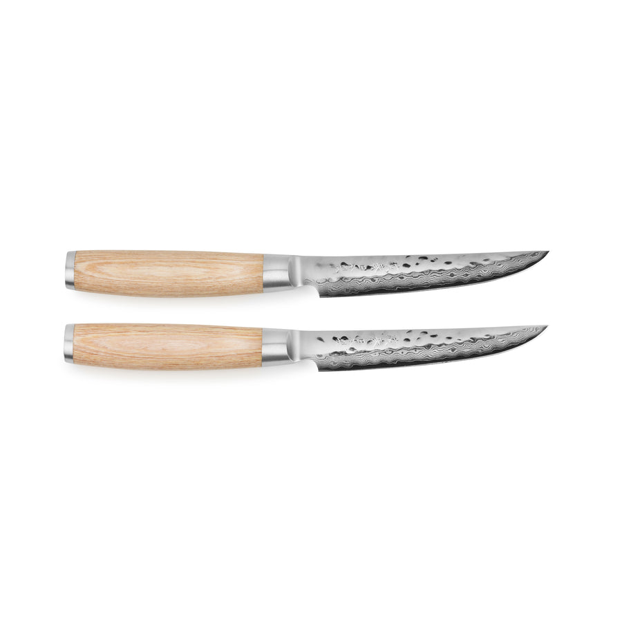4 Pieces Steak Knife Set, Japanese Damascus Steel, Olive Wood Handle