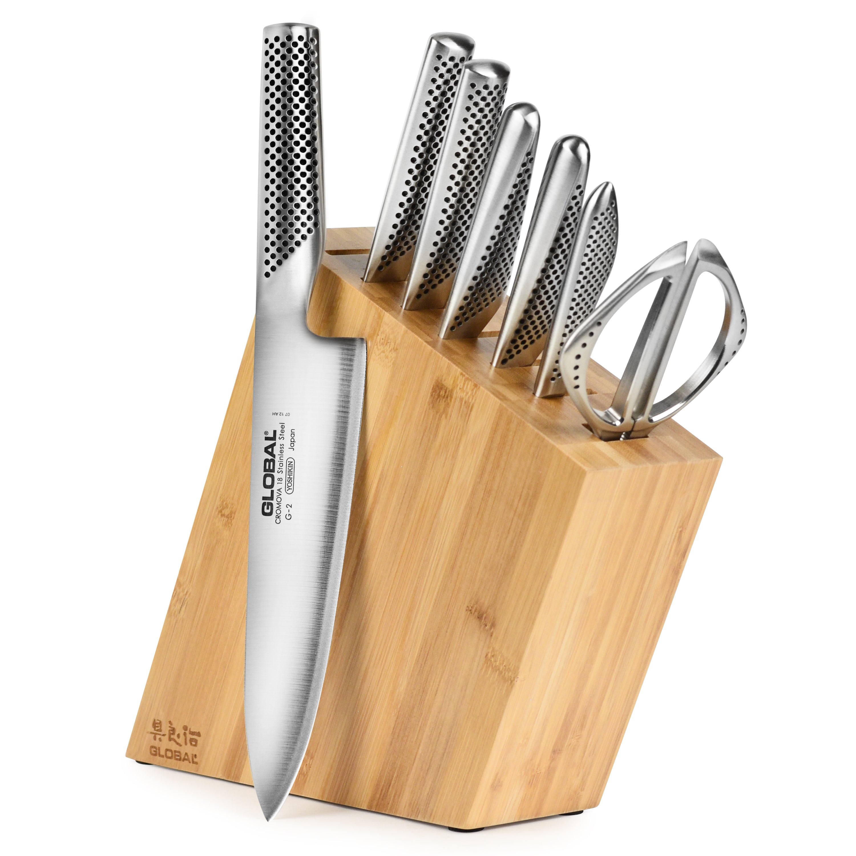 Global Knife Block Set 8 Piece Bamboo Cutlery and More