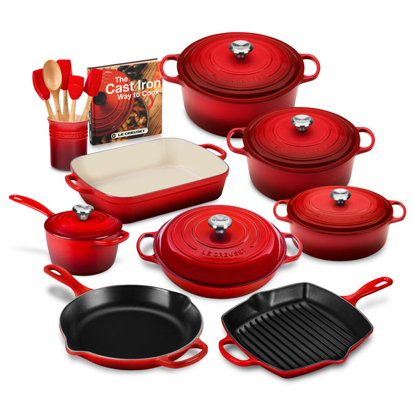 Le Creuset 13 Piece Newlywed Cast-Iron Cookware Bundle - Cerise