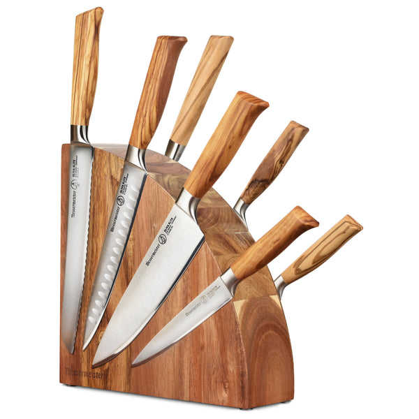 Set of 3 Chefs Knives with Magnetic Solid Wood Knife Block - Vollkommen FVR  - Made in Germany