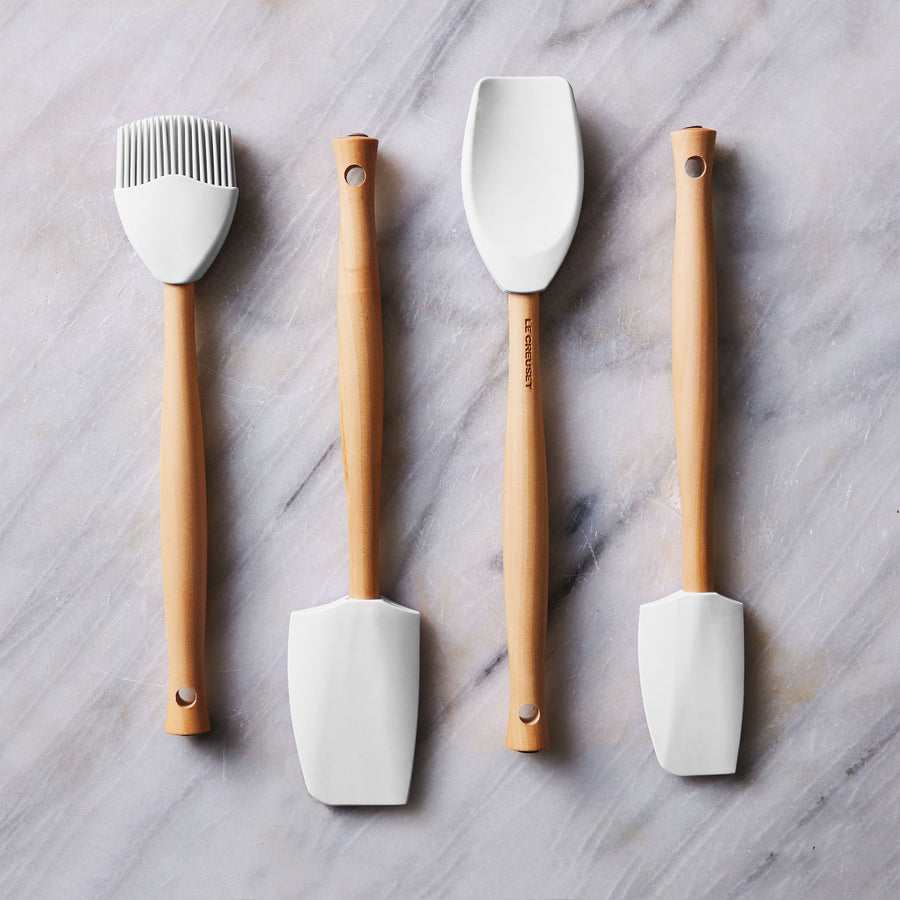 Le Creuset Craft Series White Silicone Spatula Spoon with Wood Handle - 11  3/8L x 2 1/8W