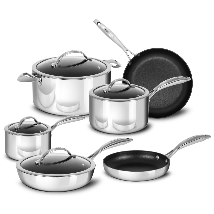 10-Piece Stainless Steel Pots and Pans Set, Kitchen Cookware Sets,  Induction Pots and Pans, Cooking Set with Glass Lids, Frying Pans &  Saucepan