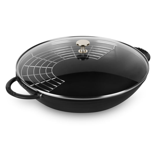 Staub 14" Matte Black Wok with Glass Lid