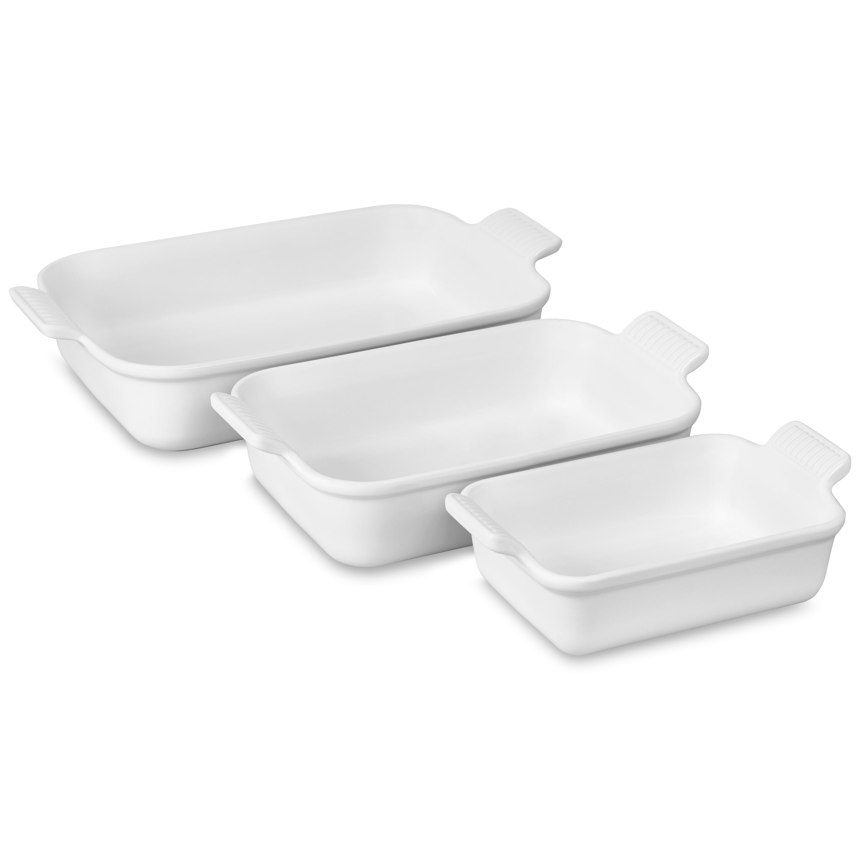 Le Creuset Baking Dish Set Stoneware 3 Piece White Cutlery and More