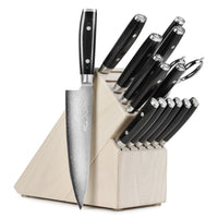 ヤクセル　嵐　6Pセット(knife＆block) Yaxell Ran Plus Knife Block Set - 16 Piece Gray Ash – Cutlery and More