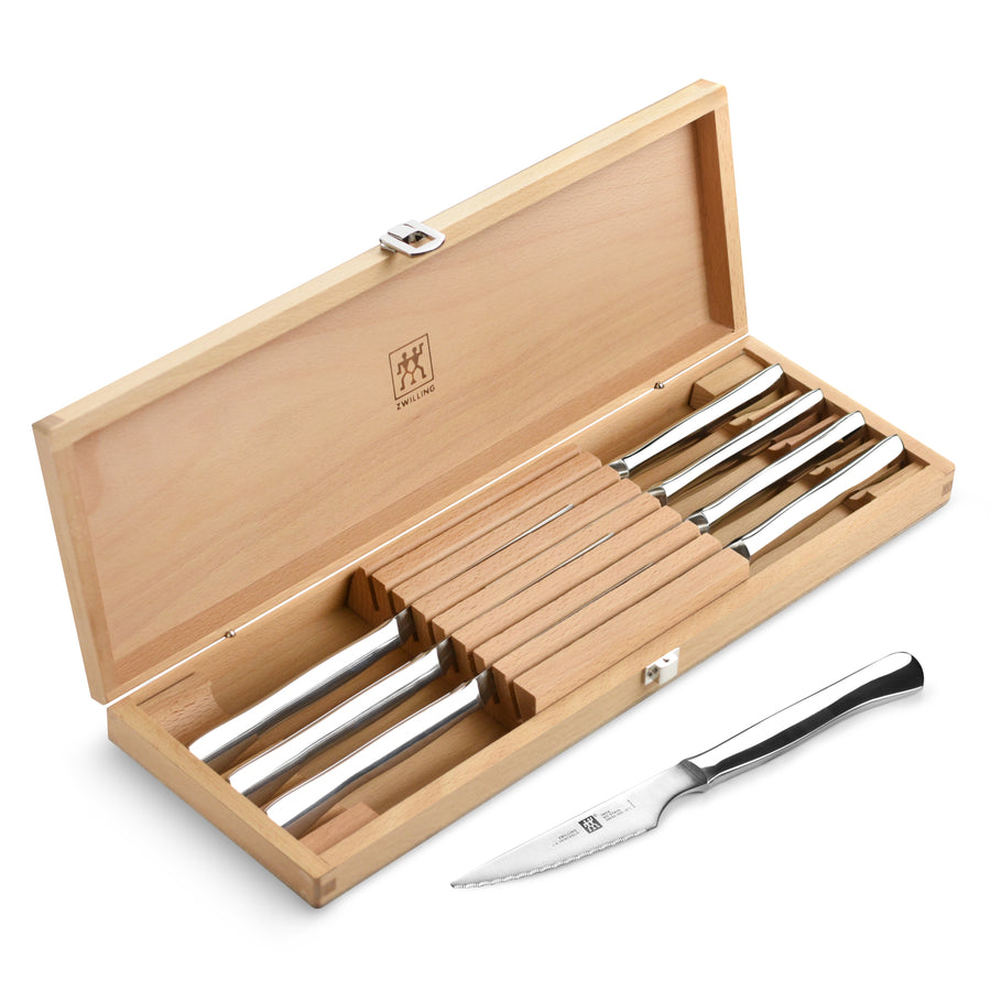 Set of 8 Steak Knives in Wood Case Zwilling J.A. Henckels Stainless Steel  Serrated Blades, 39035-000 Made in Spain -  Israel